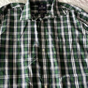 Green, navy, and white plaid Men’s dress shirt by Stanford size 16- 34-35